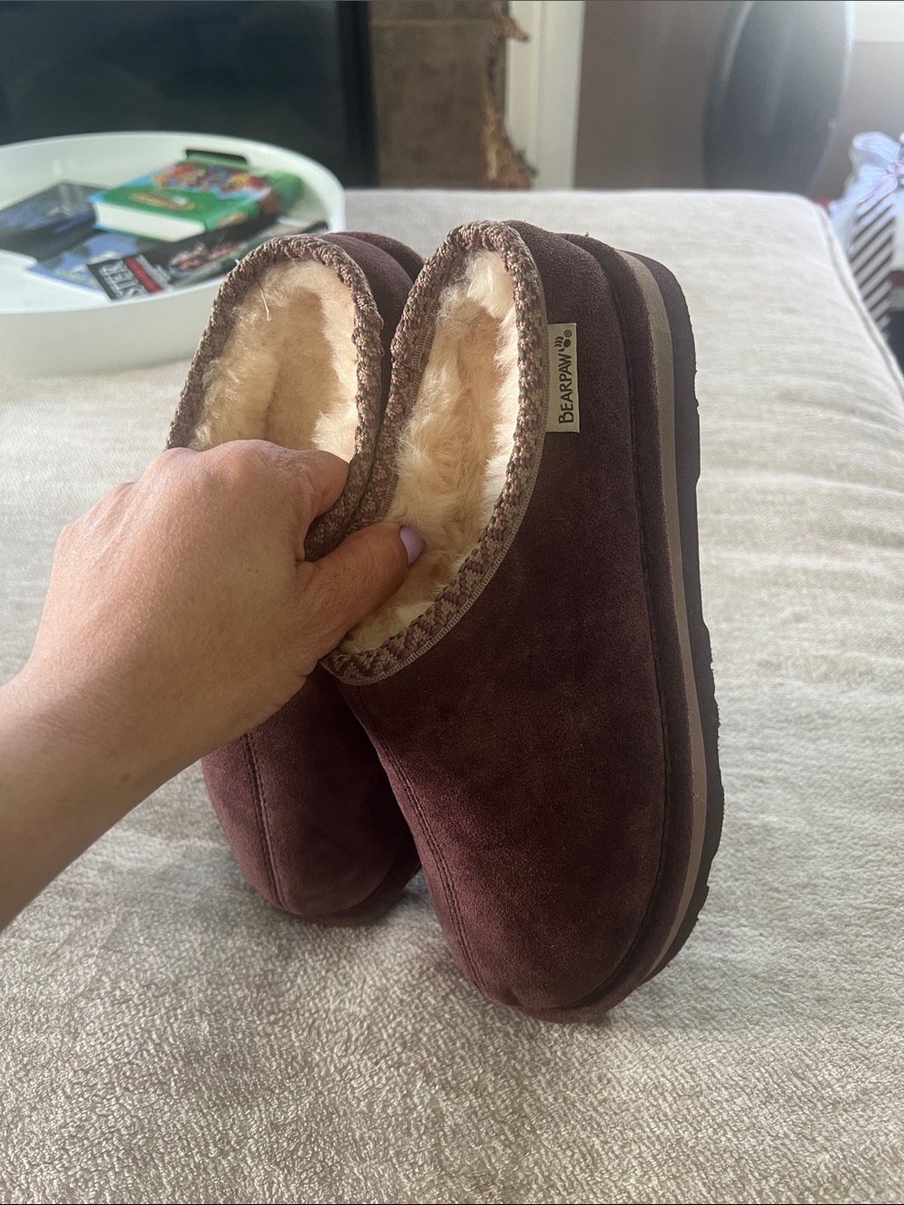 BearPaw Chocolate Brown Suede Slip-On Slippers